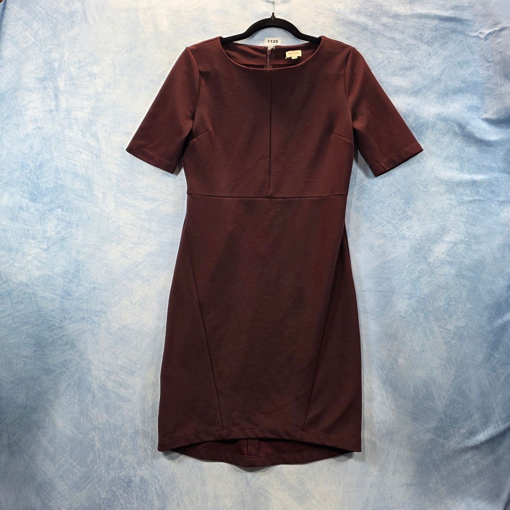 Cremieux Womens XS‎ Burgundy Short Sleeve Ribbed Sheath Dress Boat Neck Workwear